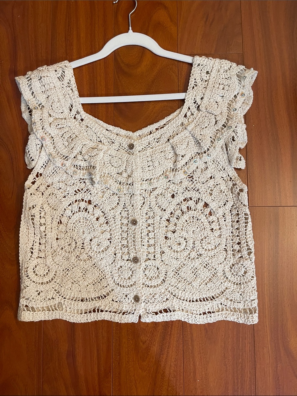 Crochet Button-Front Sleeveless Top - Cream